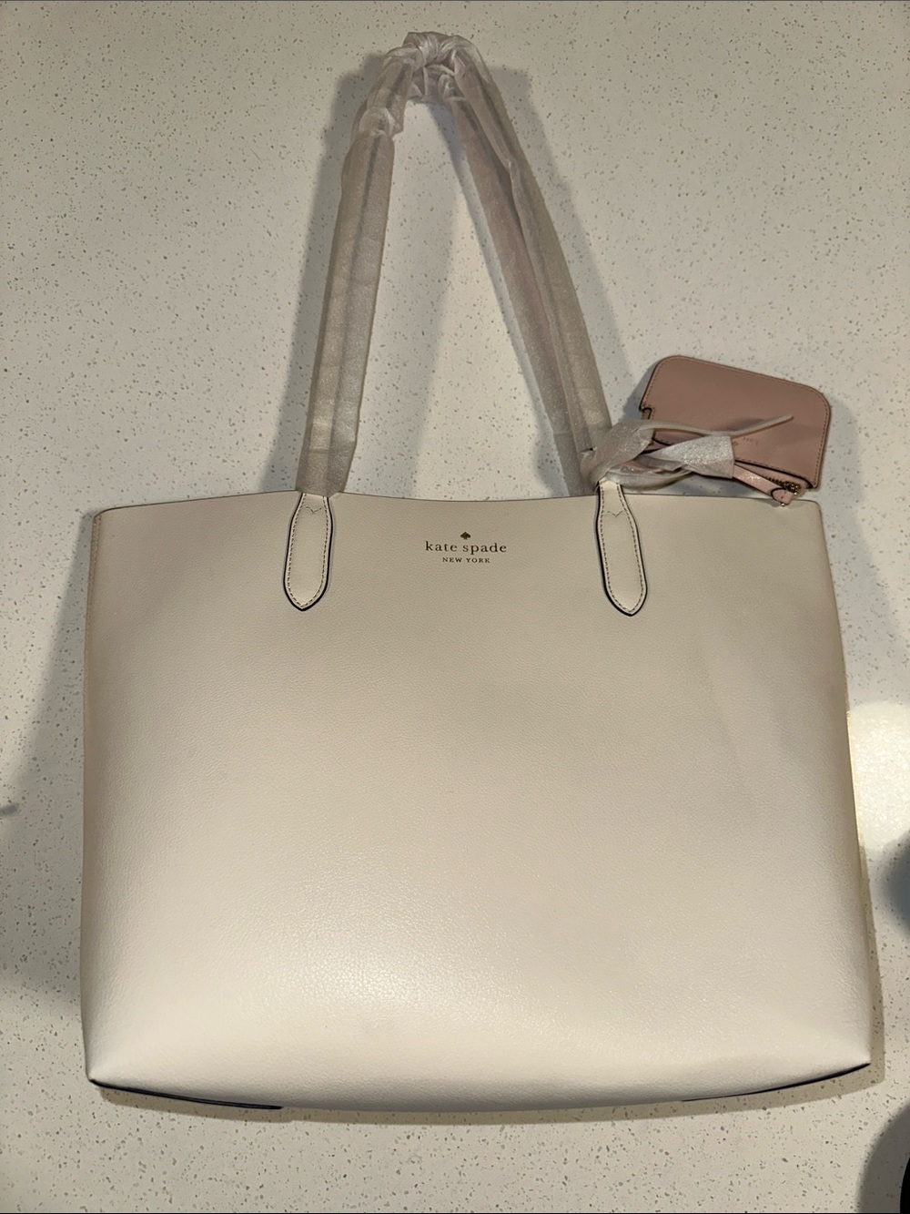 Kate Spade Cream Leather Tote with Blush Zip Pouch